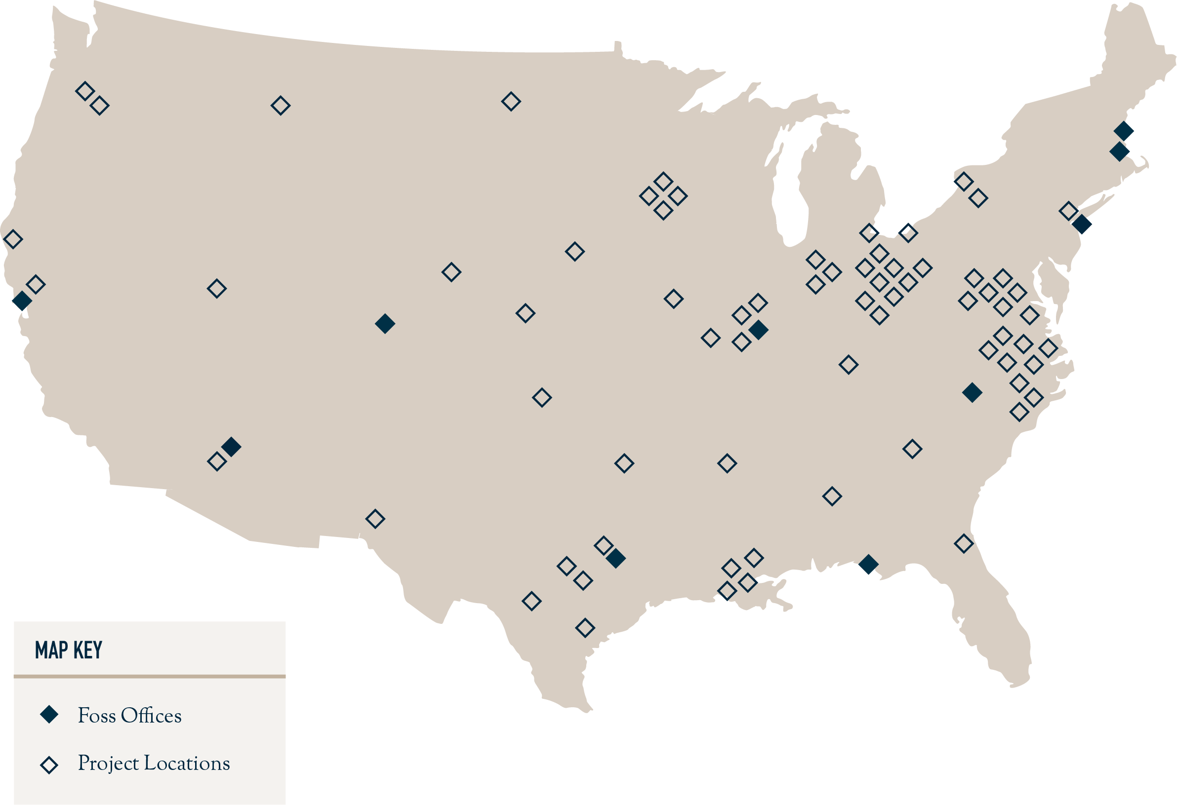 Foss and Co map of offices and project locations